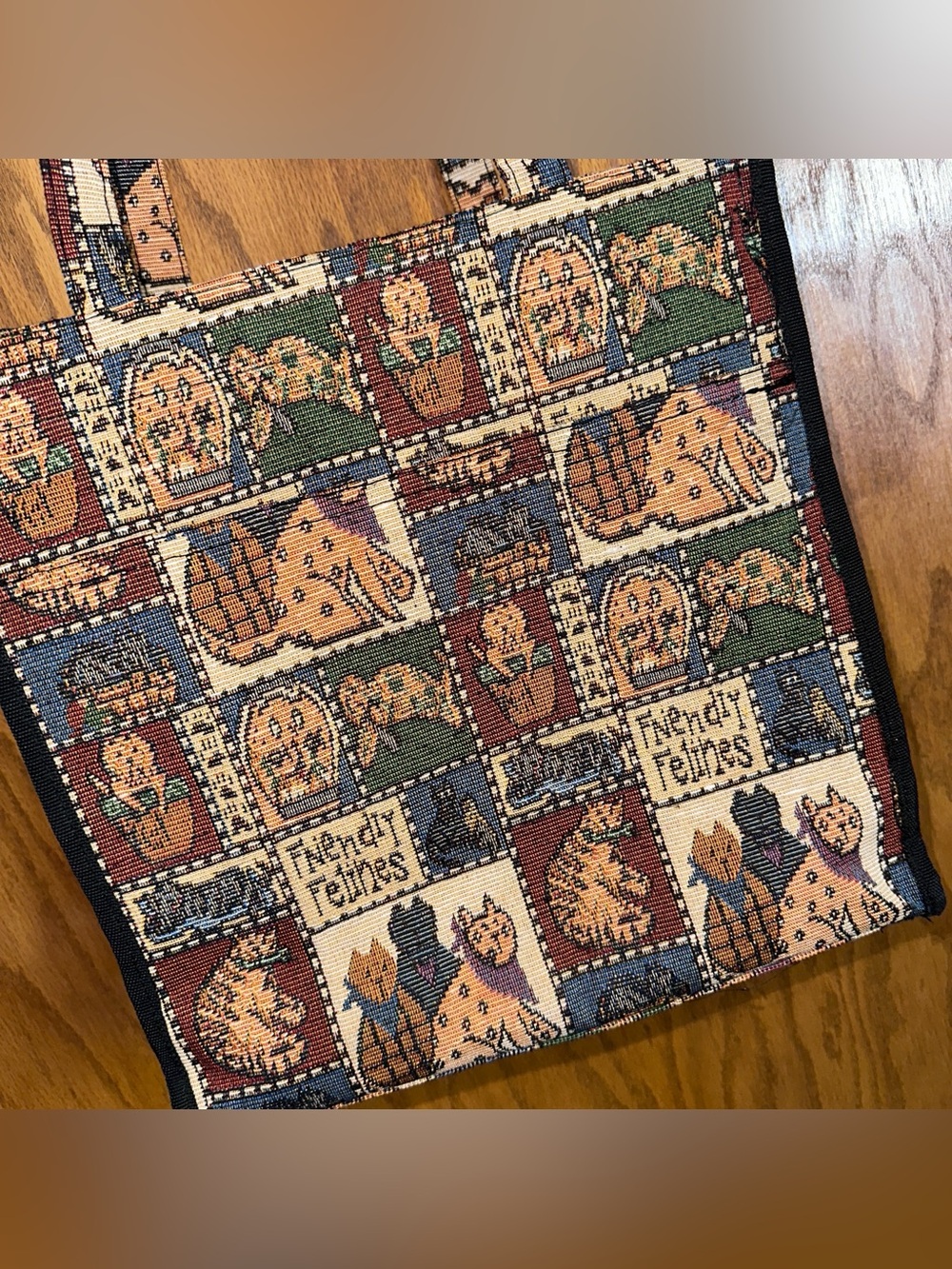 Vintage Tapestry Shoulder tote Bag Friendly Felines Cat kittens Cottagecore VTG
